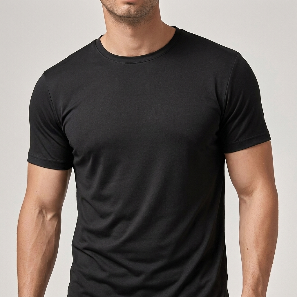 Men's casual solid color top short sleeve tee shown from the side angle