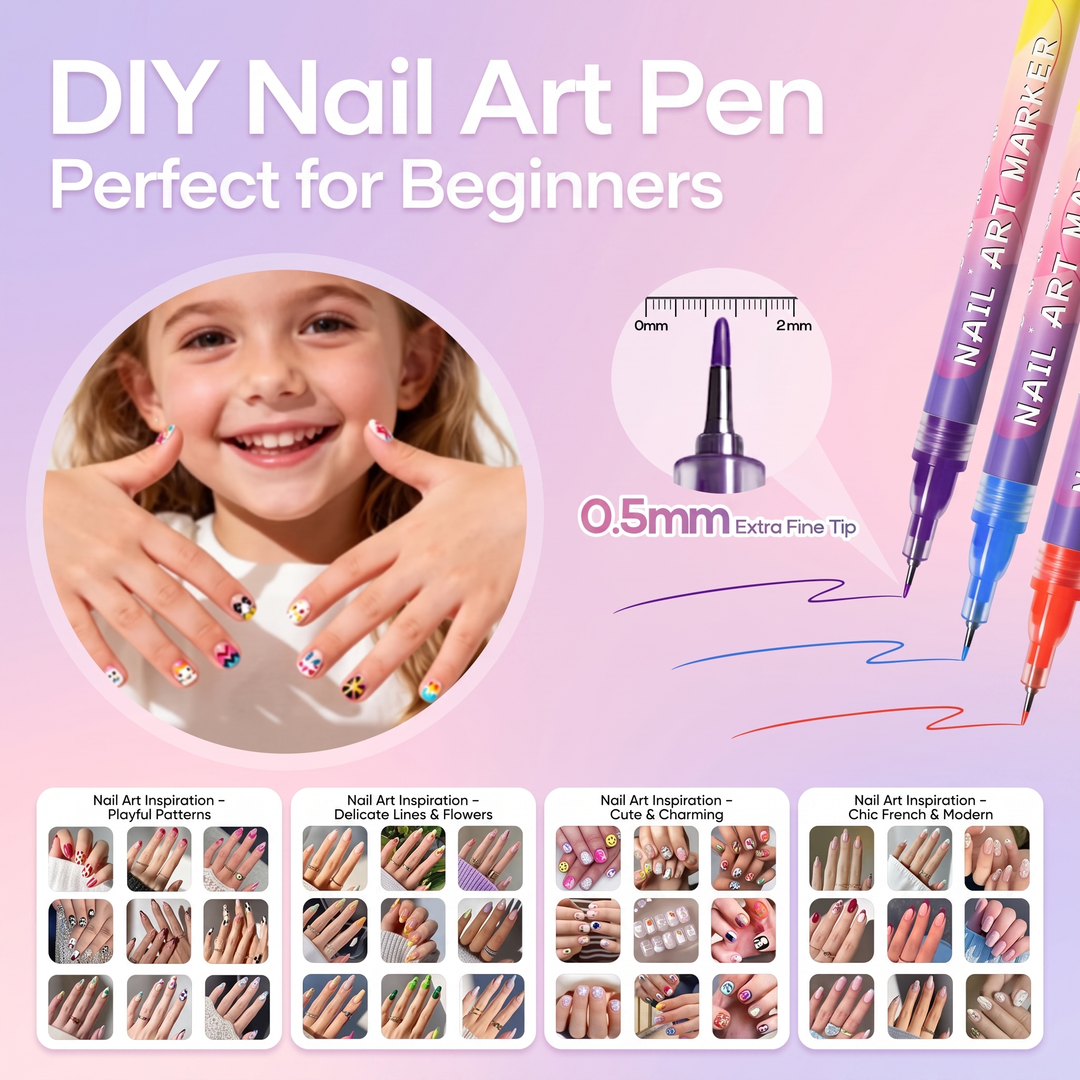 Set of safe washable nail pens arranged for kids party activity
