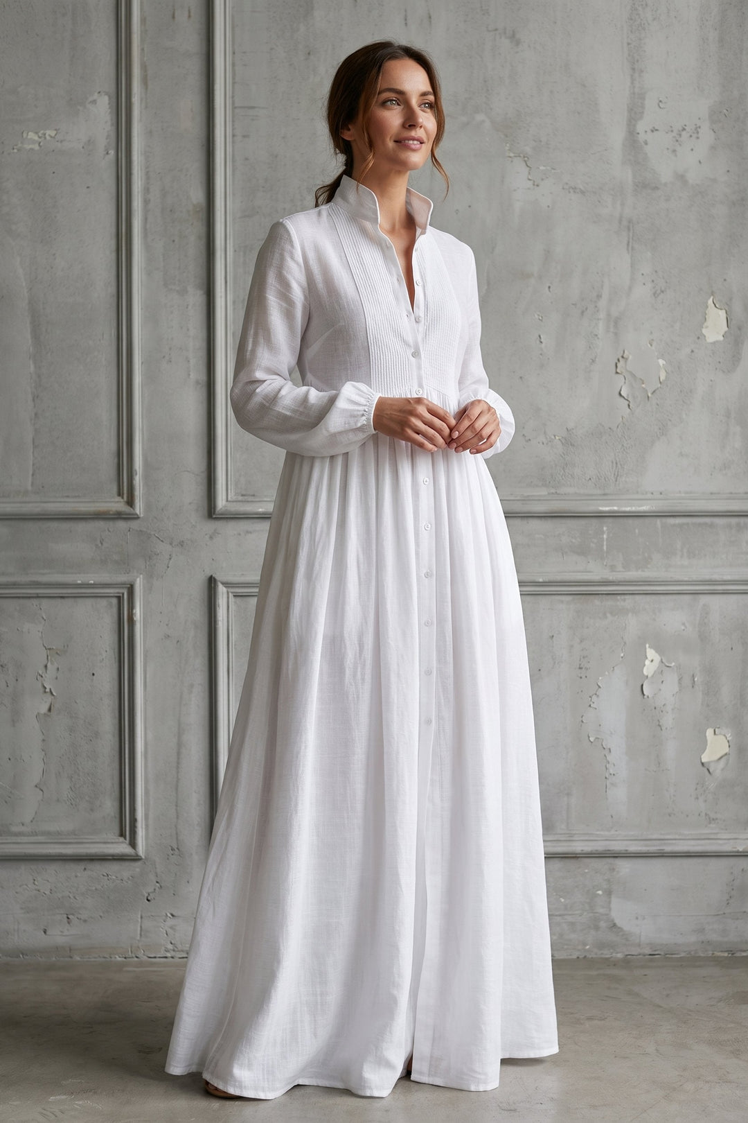 Women's patchwork maxi dress with long sleeves in a casual elegant style