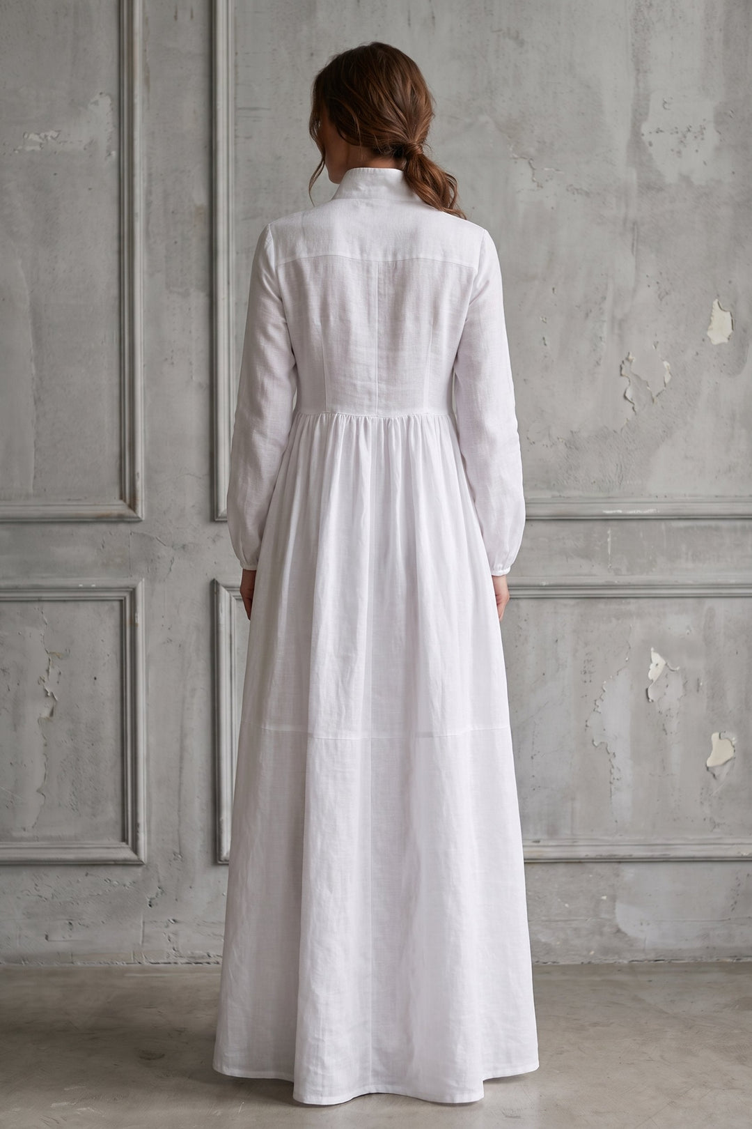 Full length view of the long sleeve patchwork maxi dress for women