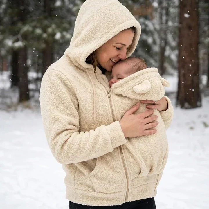 Full length view of cozy fleece maternity outerwear for active mothers