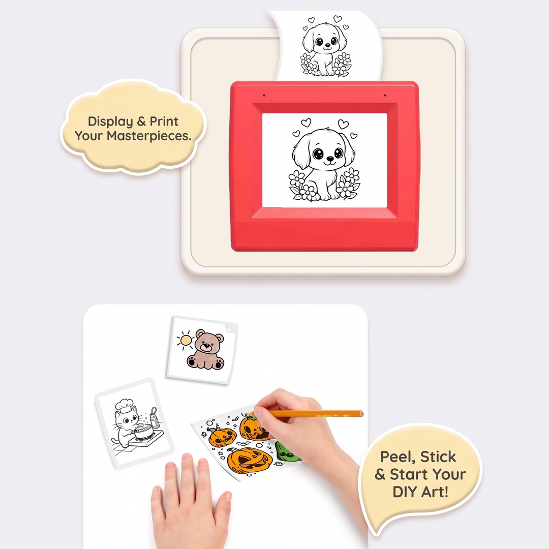Portable kids toy sticker printer with smart voice control capabilities