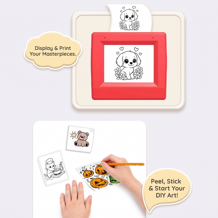 Portable kids toy sticker printer with smart voice control capabilities