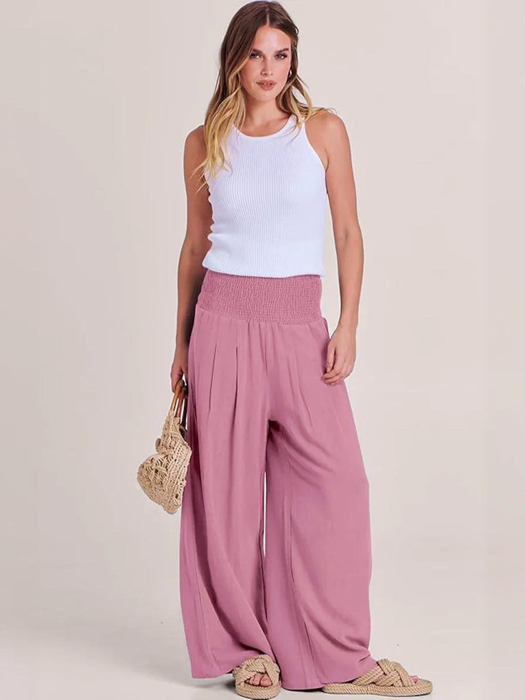 Elegant summer trousers styled for a casual daytime look