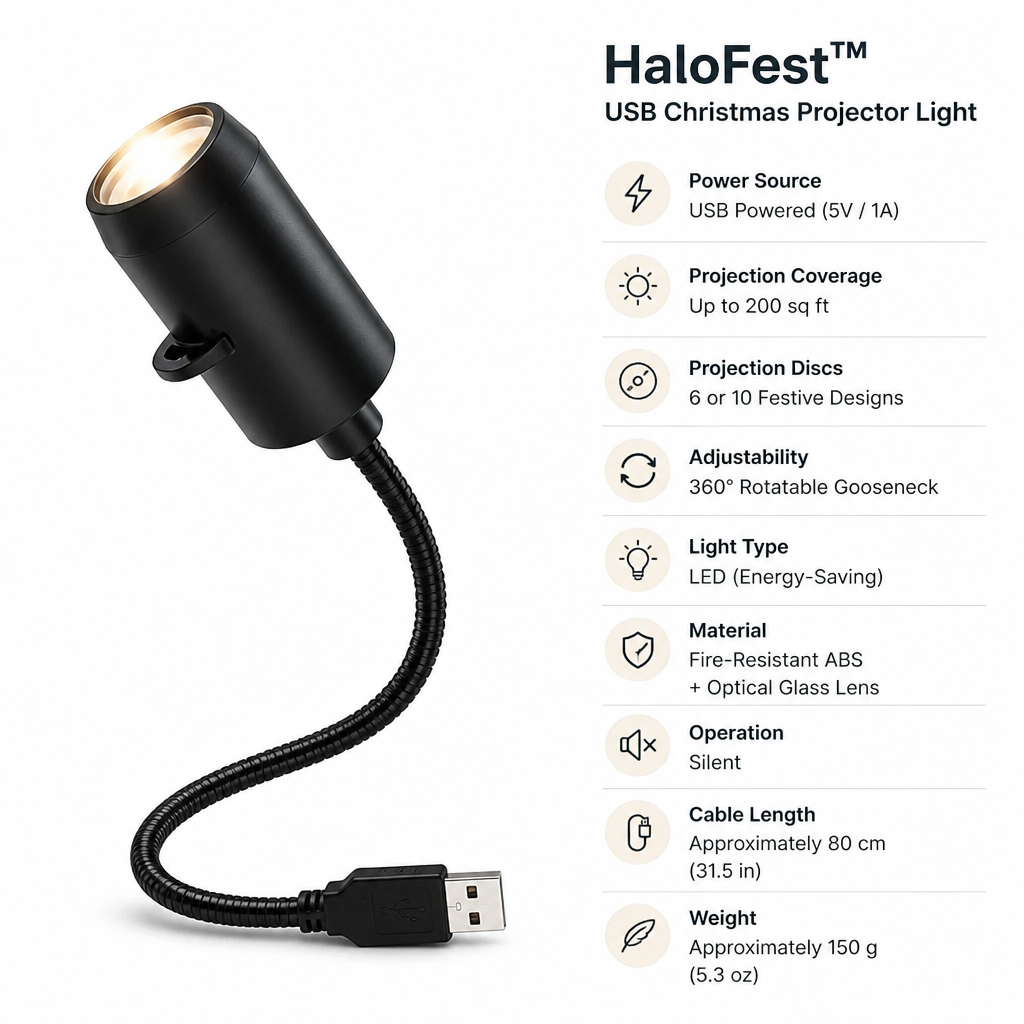 USB holiday light projector plugged in for festive room decor