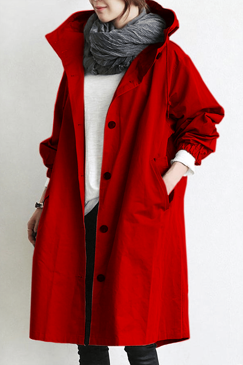 Lightweight outerwear travel coat on model, womens fashion rain jacket
