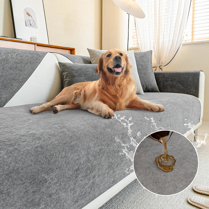 Pet scratch guard sofa mat neatly draped over armchair cushion