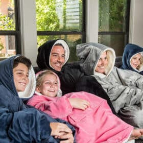 Cozy unisex oversized purple and black loungewear hooded blanket apparel