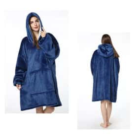 Soft purple wearable blanket with hood and pocket for ultimate relaxation