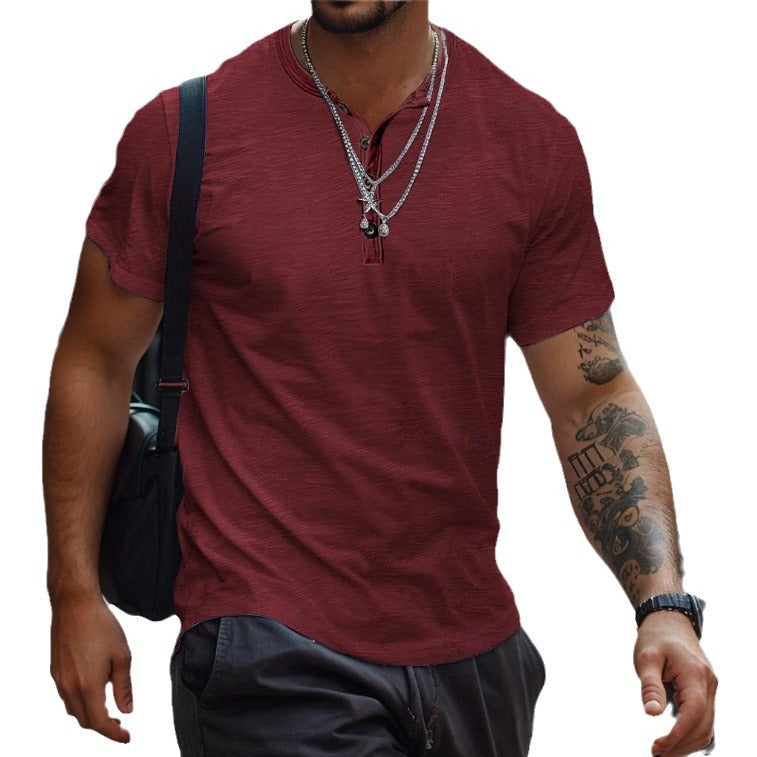 Back view of men's short sleeve casual wear t-shirt showcasing relaxed fit