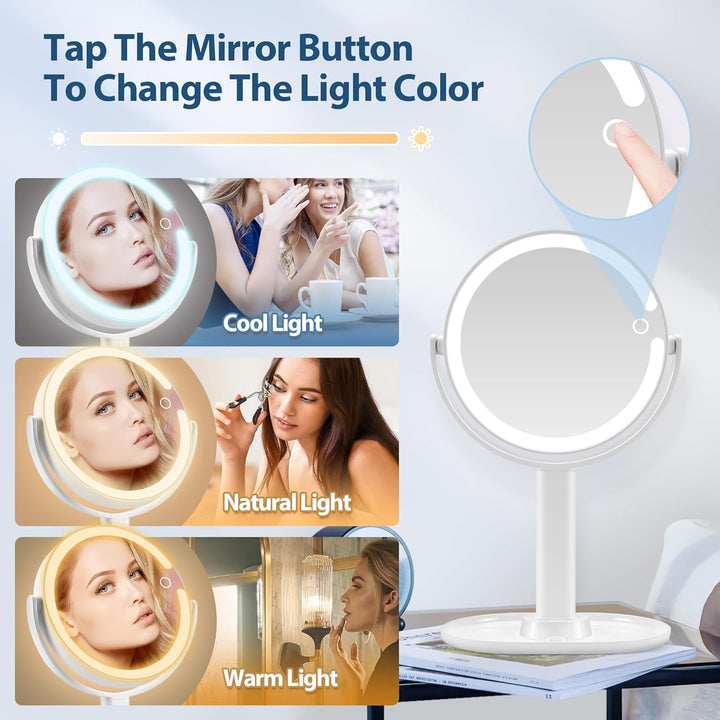 Demonstration of tap-to-change light colors including cool, natural, and warm options