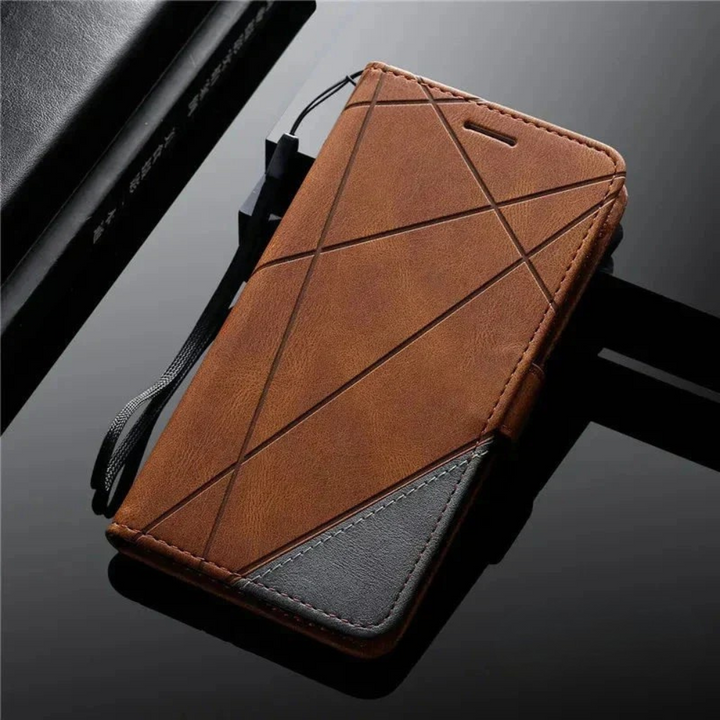 Detailed view of stitching on protective wallet phone case