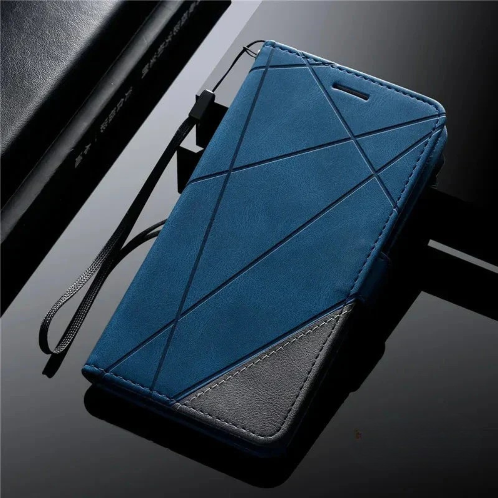 Back view of protective leather flip case for mobile phones
