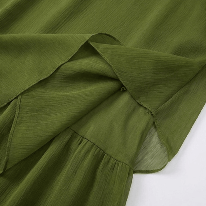 Detailed shot of neckline on stylish women summer dress