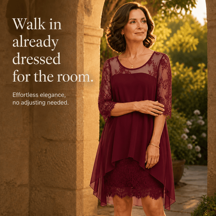 Womens lace party dress showcasing a modern high low silhouette
