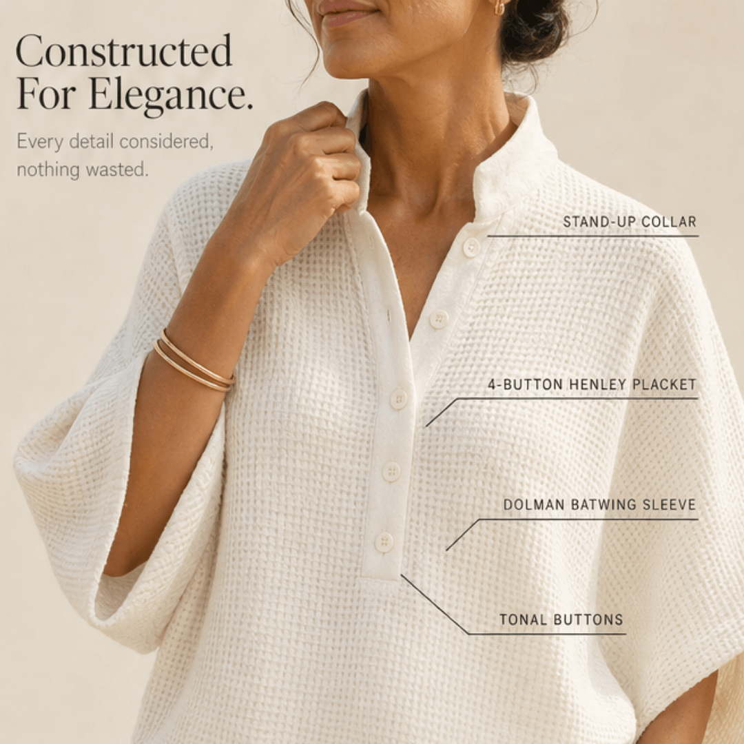 Model wearing stylish waffle-knit loungewear for women