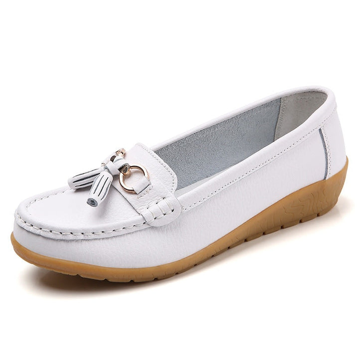 Textured outsole detail of women's casual walking loafers for slip resistance