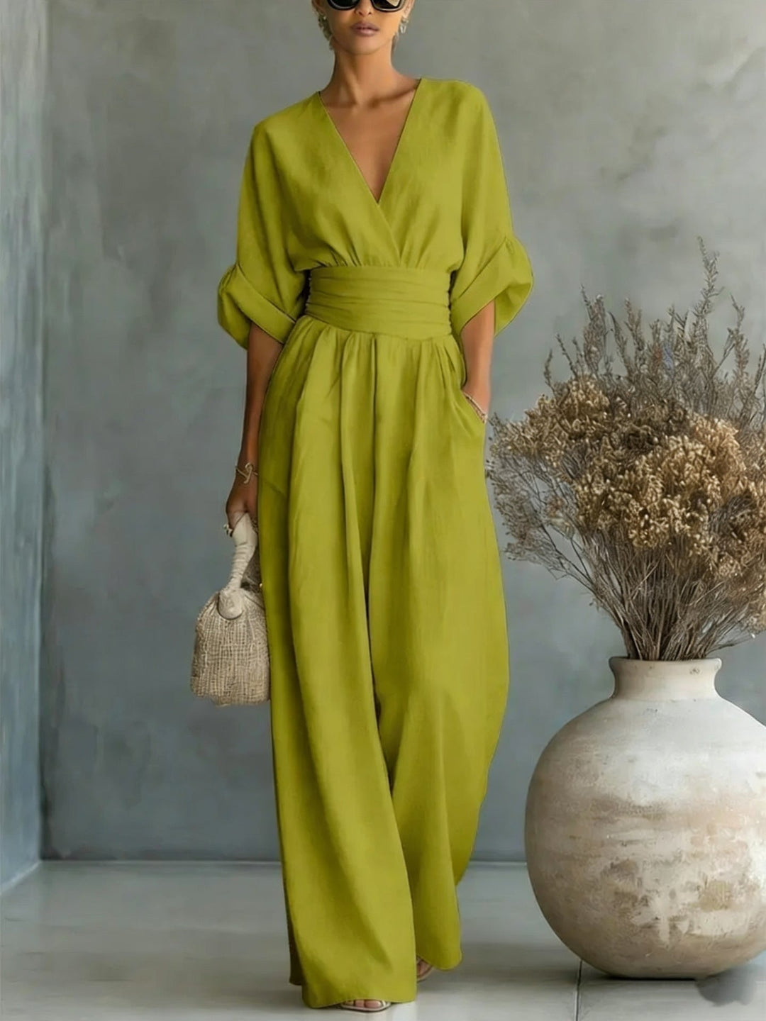 Stylish women's clothing piece showcasing pleated wide-leg design