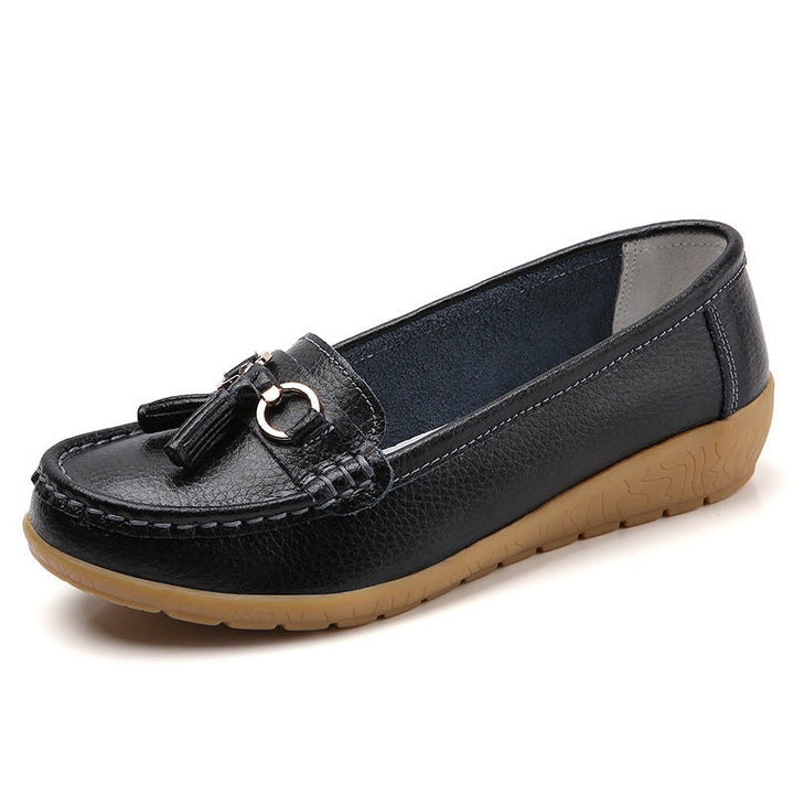 Flexible upper material close-up on women's comfort slip-on footwear