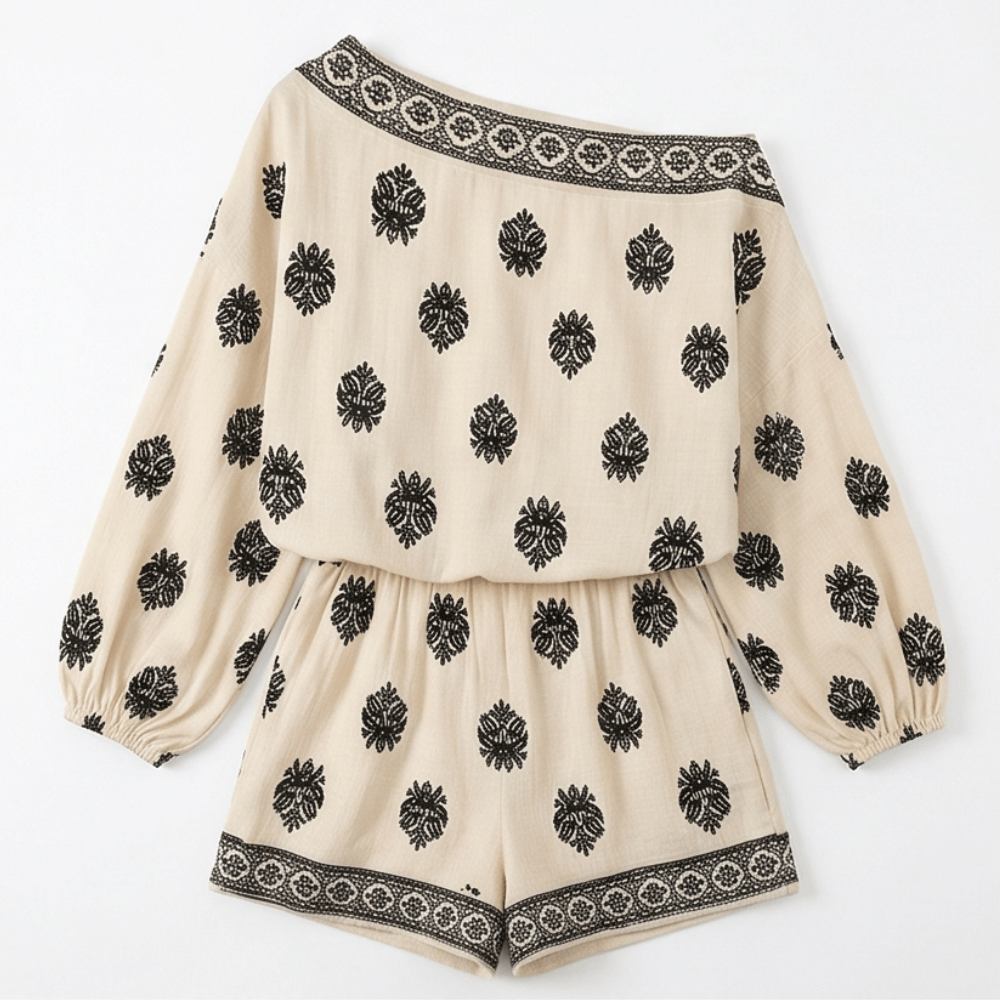 Side angle of the women's summer boho outfit showing the complete silhouette