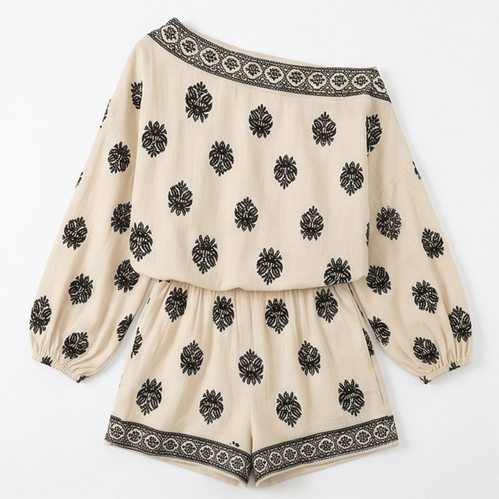 Side angle of the women's summer boho outfit showing the complete silhouette