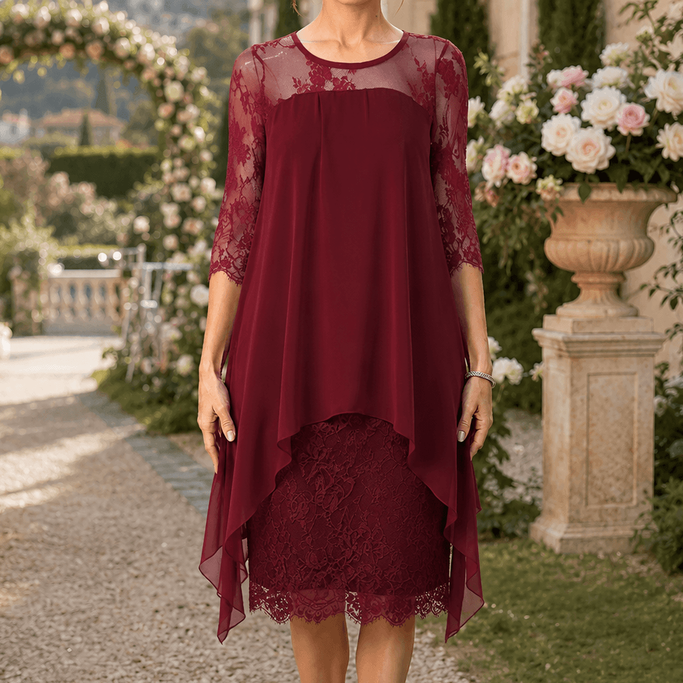 Stunning womens lace dress styled with a high low party hem