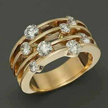 Close-up view of the women's layered gold statement ring with sparkling zirconia stones
