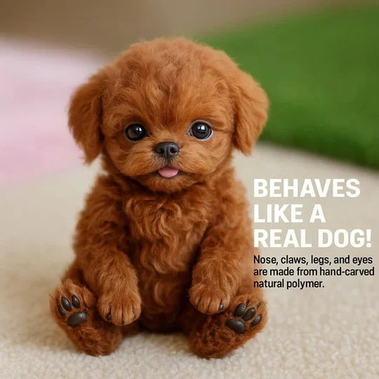 Interactive puppy robotic toy viewed from the side highlighting design