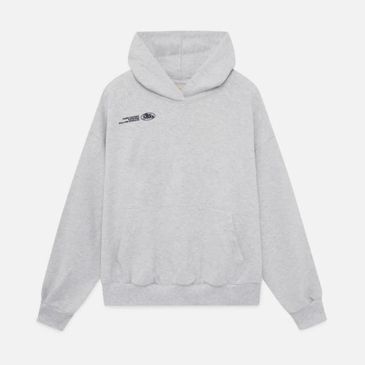 Side profile of the urban style graphic hoodie featuring comfortable oversized fit and soft fabric