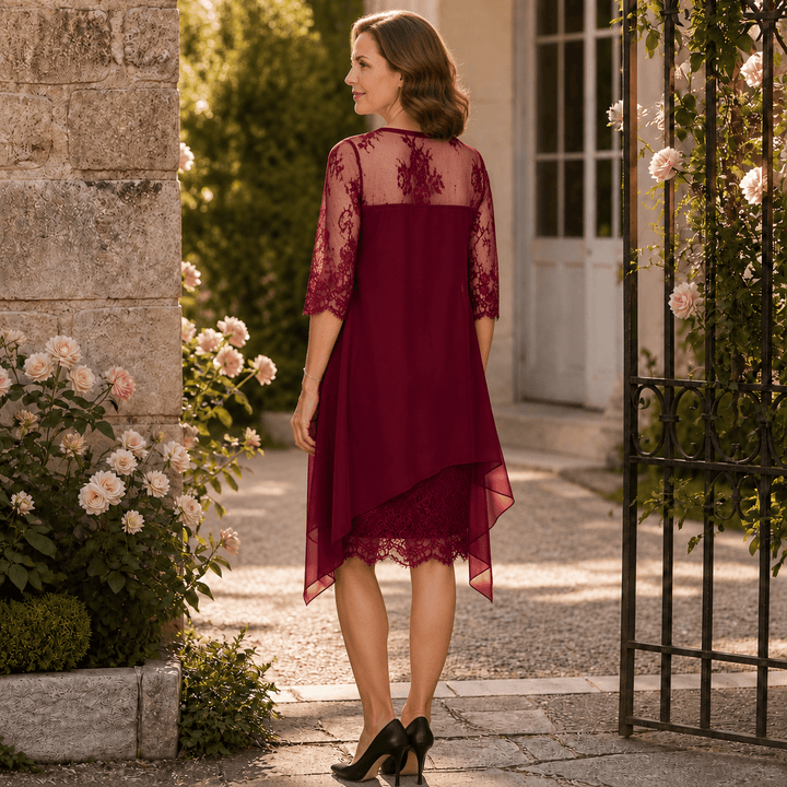 Womens floral lace high low midi dress in evening formal style