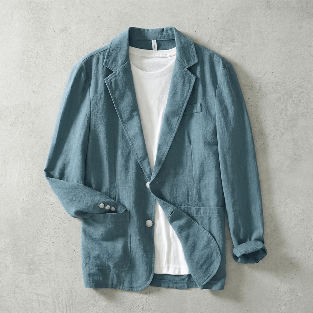 Close up of fabric texture on lightweight mens blazer jacket
