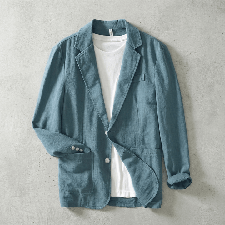 Close up of fabric texture on lightweight mens blazer jacket