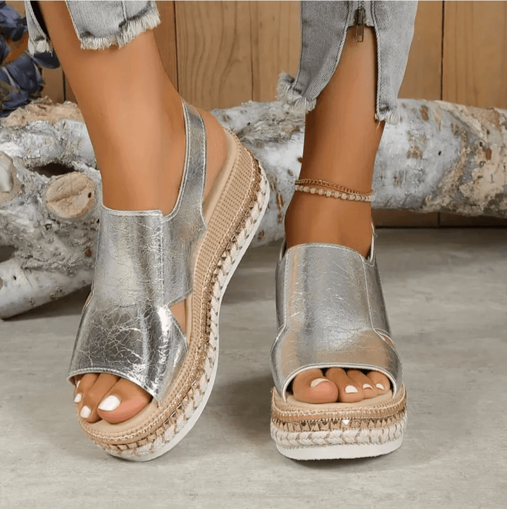 Womens comfortable orthopedic wedge sandals featuring cushioned footbed