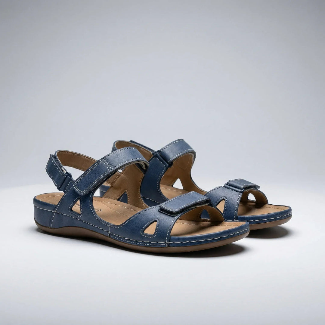 Side profile of womens orthopedic footwear featuring cushioned wedge heel