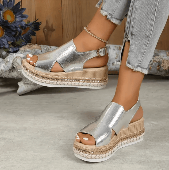 Stylish metallic wedge platform sandals for casual summer wear