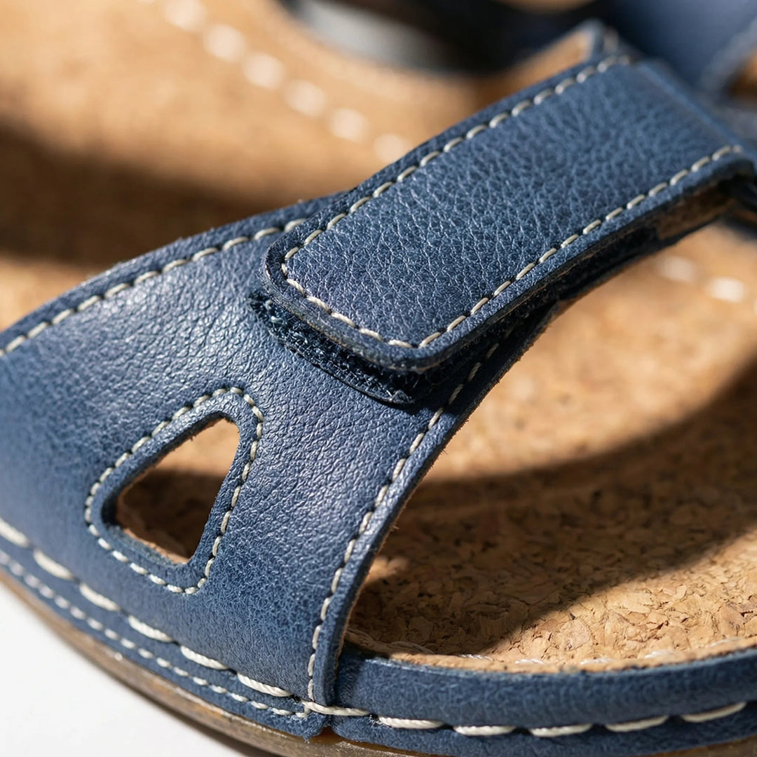 Pair of stylish womens walking sandals with supportive wedge sole