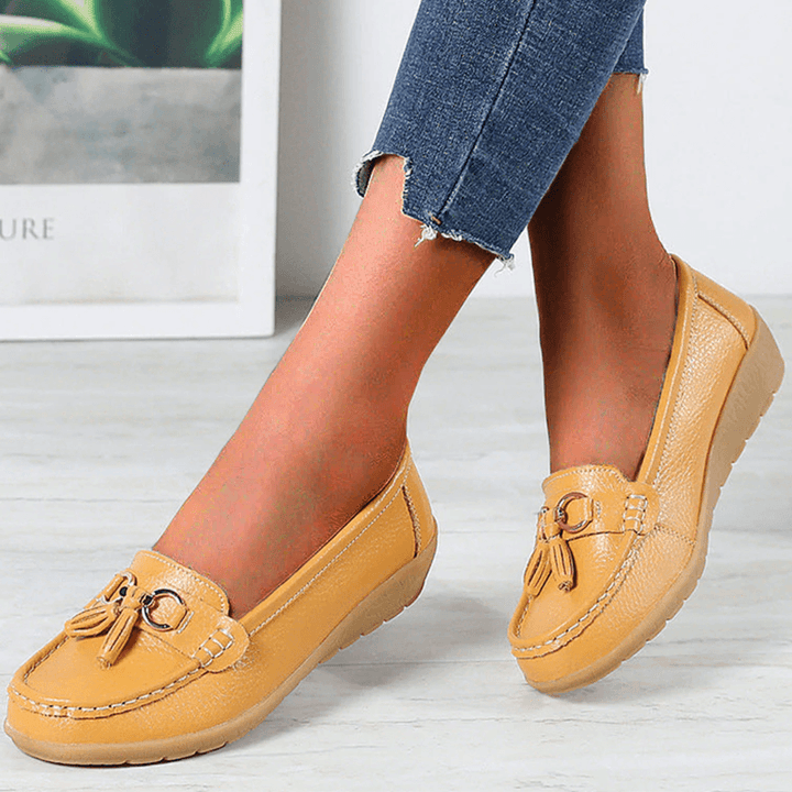 Top-down view of slip-on comfort shoes for women with cushioned insoles