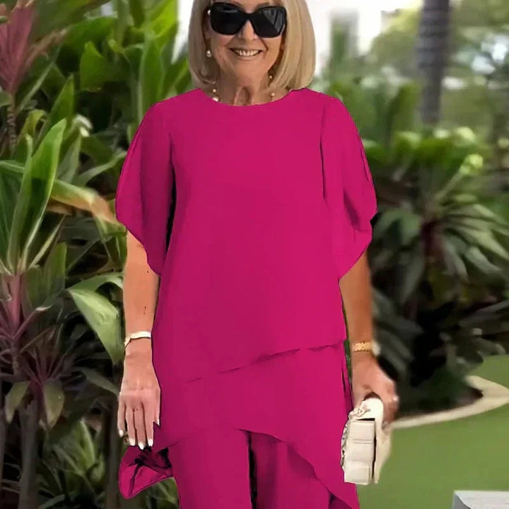 Stylish wide leg pants paired with matching top ideal for a chic party outfit