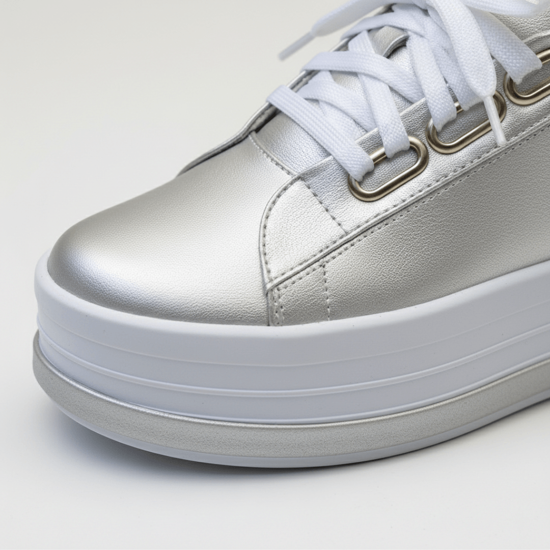 Top-down view of casual women's sneakers featuring durable traction outsoles
