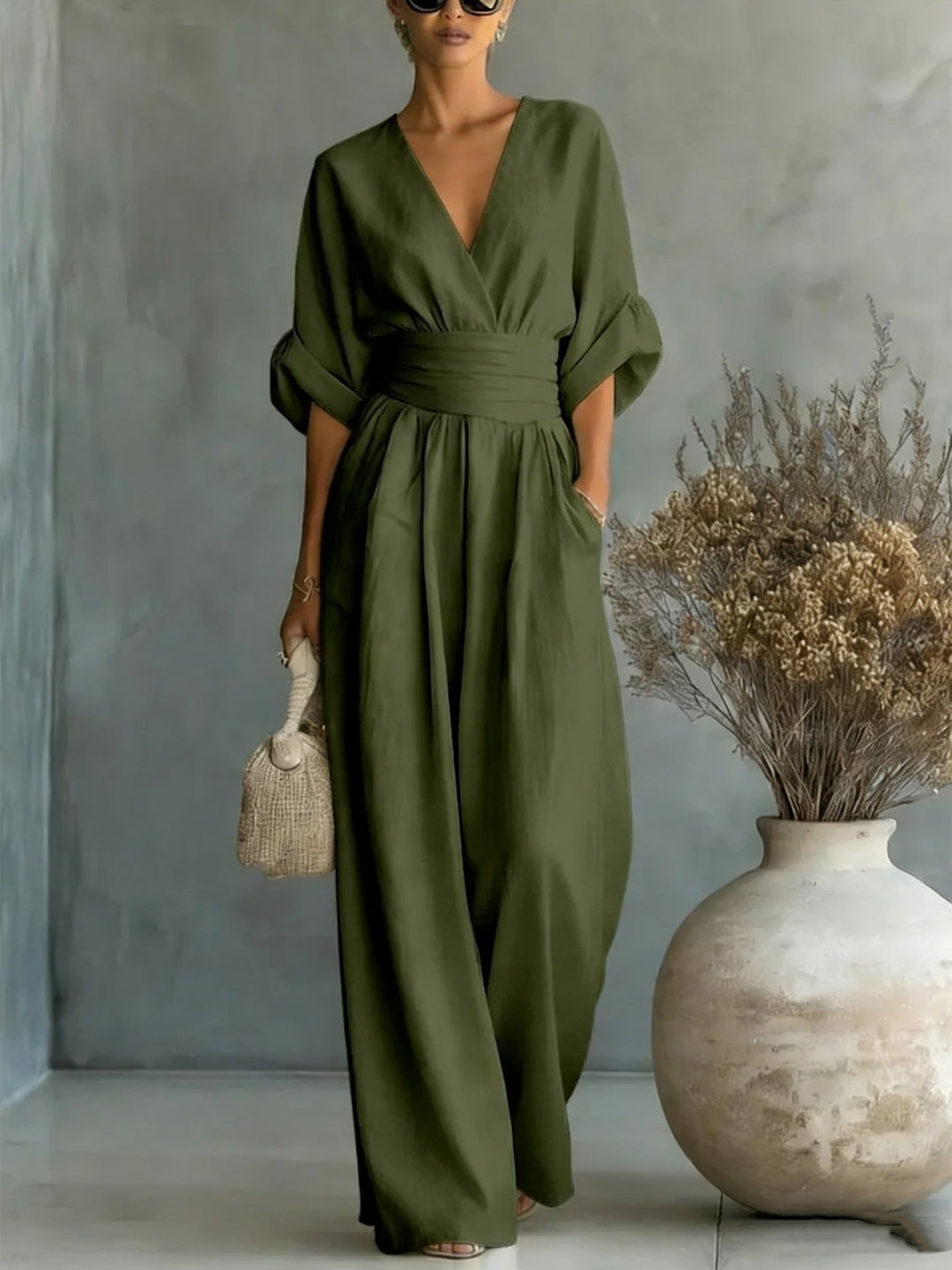 Comfortable casual wear one-piece outfit with flowing wide legs