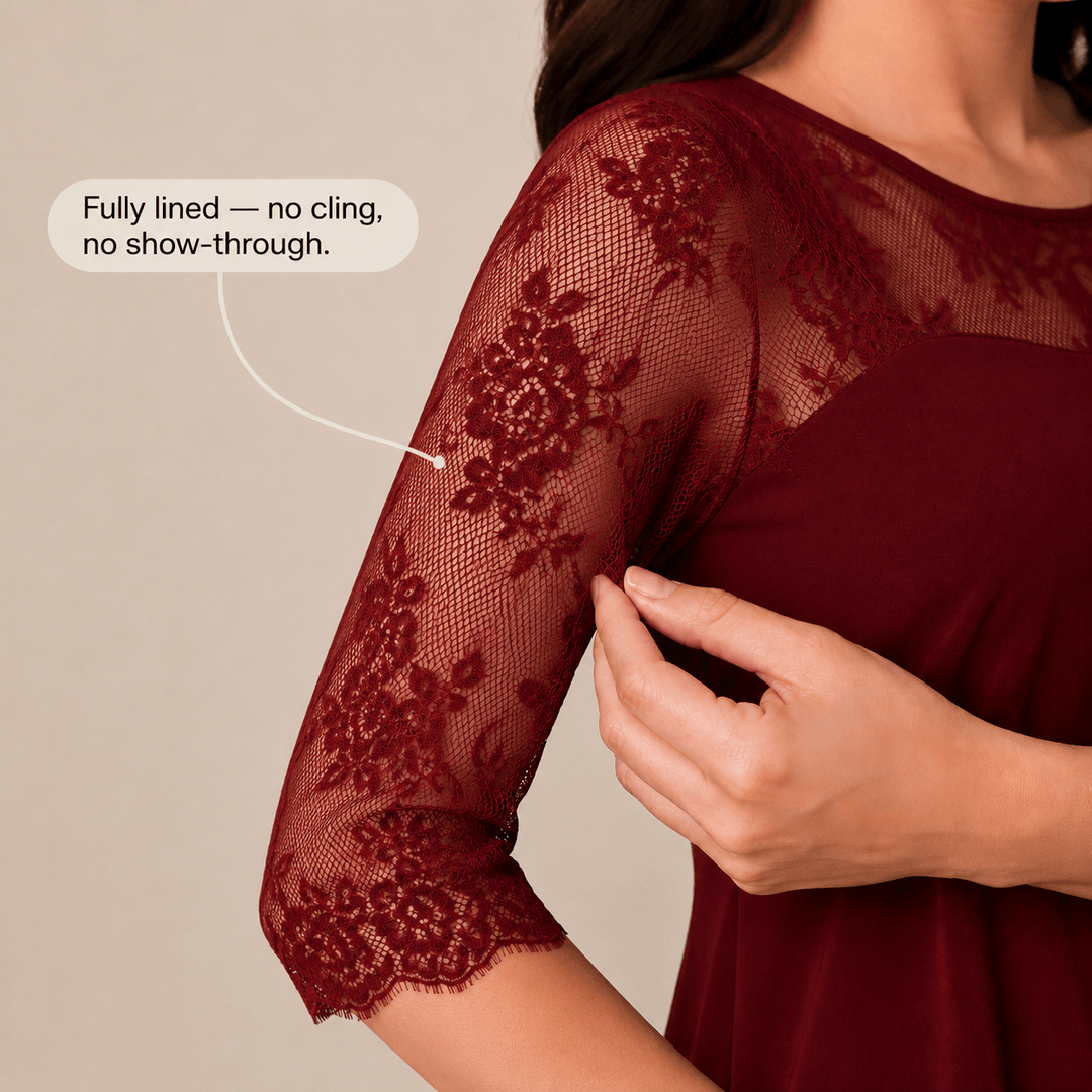 Sophisticated midi dress in lace with high low hem for women