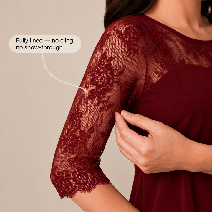 Sophisticated midi dress in lace with high low hem for women