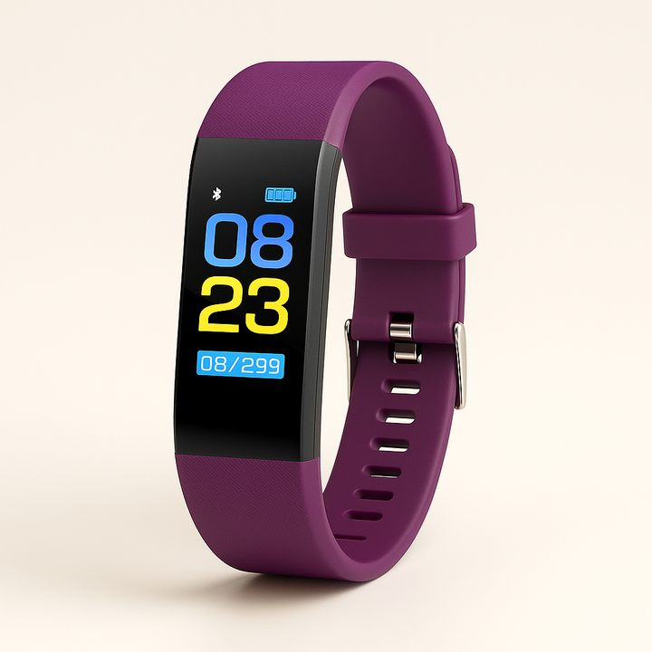 Purple senior fitness tracker smartwatch with comfortable silicone strap