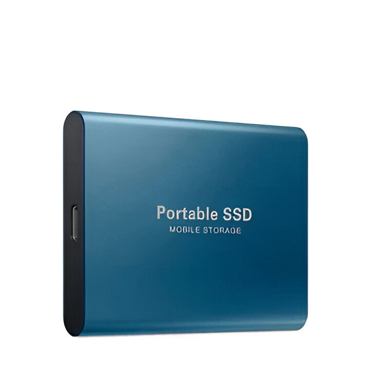 Compact external hard drive connected to a smartphone via adapter for mobile storage
