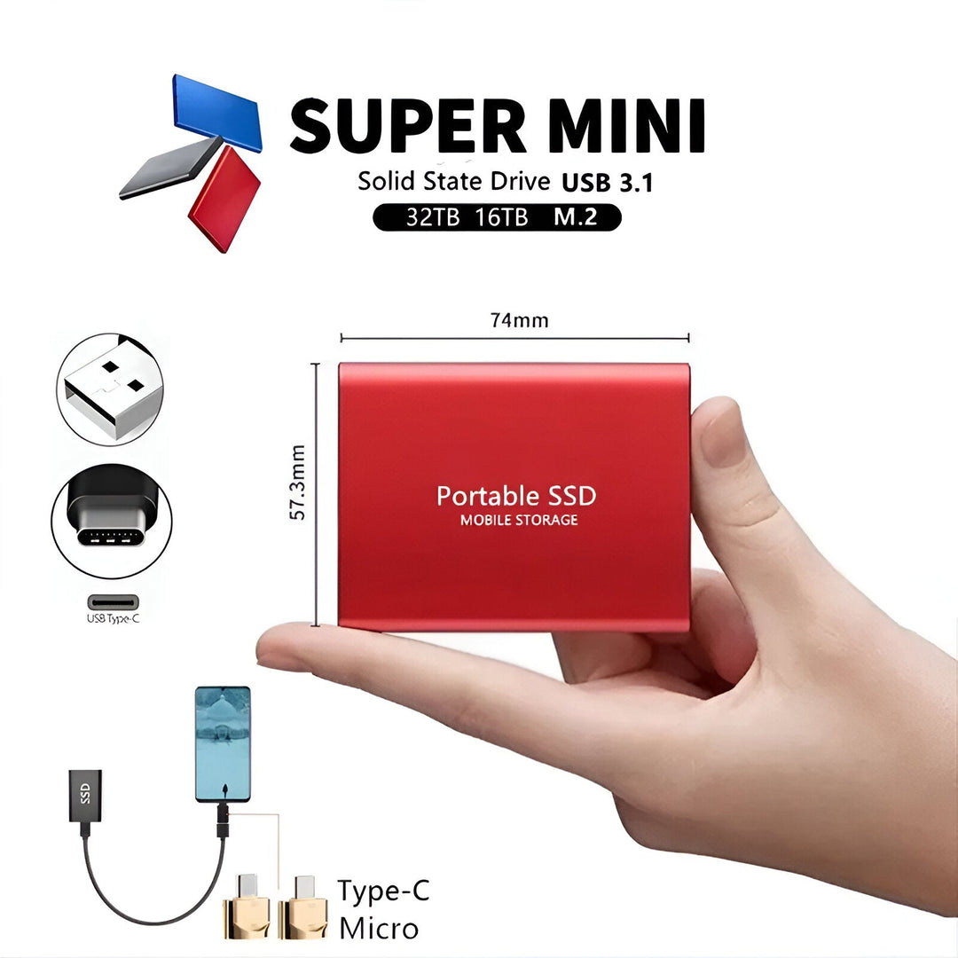 Durable external hard drive held in hand to showcase its compact size and portability