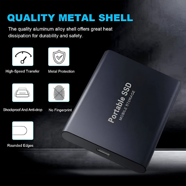 Tech accessories setup featuring the portable solid state drive and cables