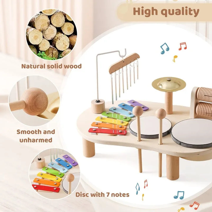 Toddler educational wooden toy with multiple instruments for early learning