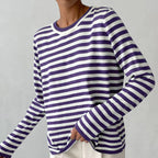 Vien | Women’s Striped Knit Long Sleeve Crew Neck Sweater