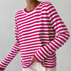 Vien | Women’s Striped Knit Long Sleeve Crew Neck Sweater
