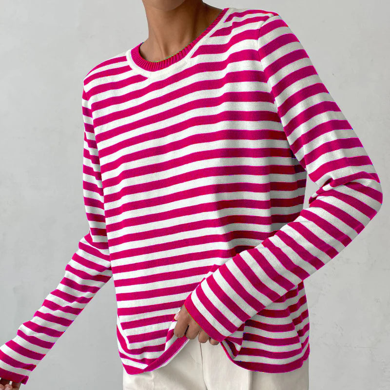 Vien | Women’s Striped Knit Long Sleeve Crew Neck Sweater